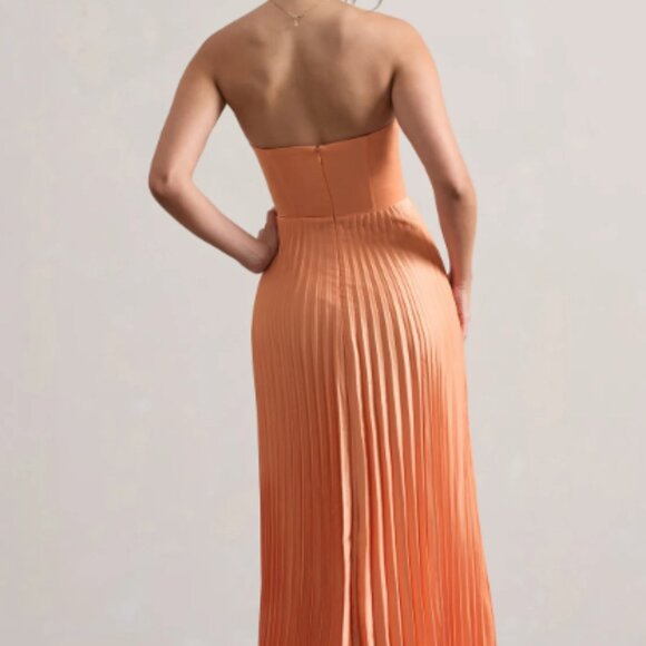 Peach Satin Corset Style Midi Dress - Picture 2 of 4